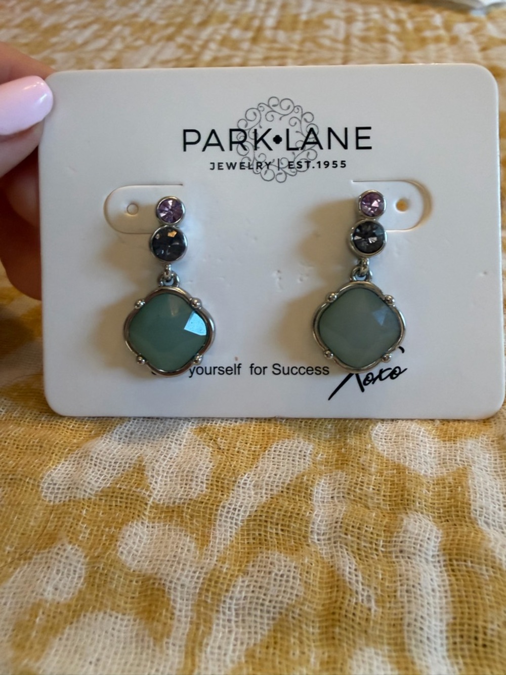 NWT Park Lane Mint Green Dangle Earrings with Crystal Accents